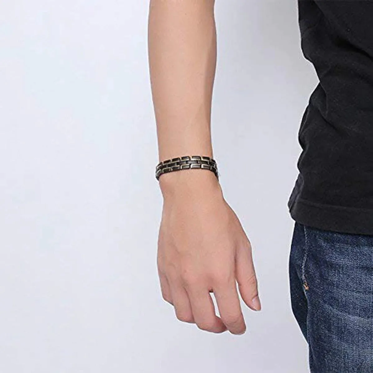 Black Stainless Steel Magnet Health Care Therapy Bio Energy Bracelet - Promote Wellness with a Sleek Design