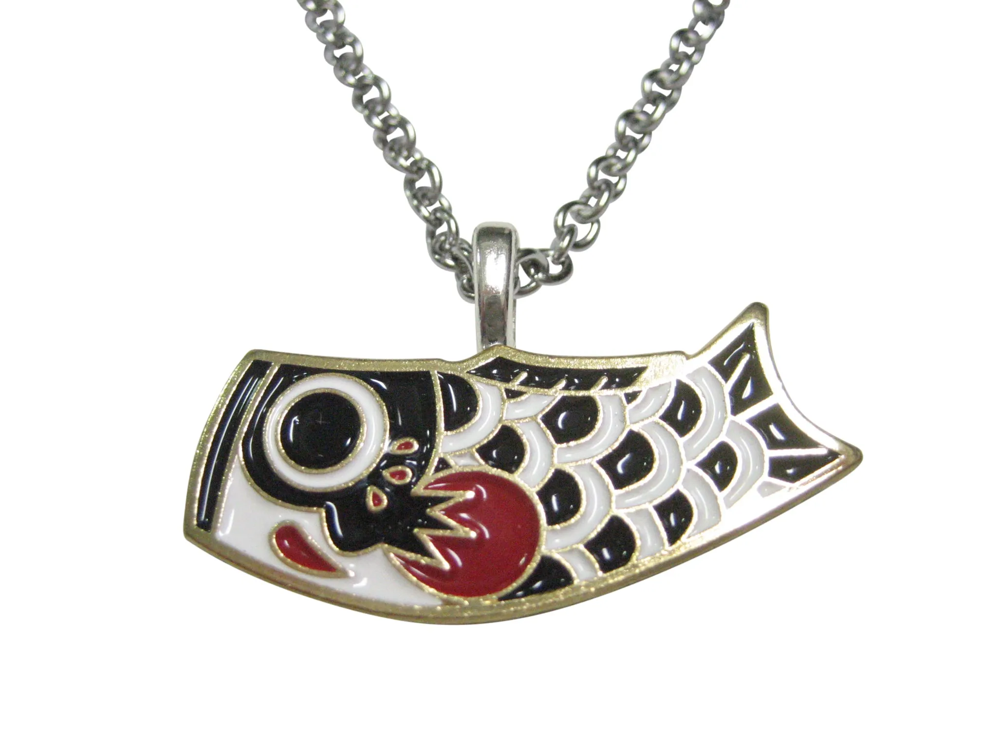 Black Toned Festival Koi Flag Koinobori Pendant Necklace