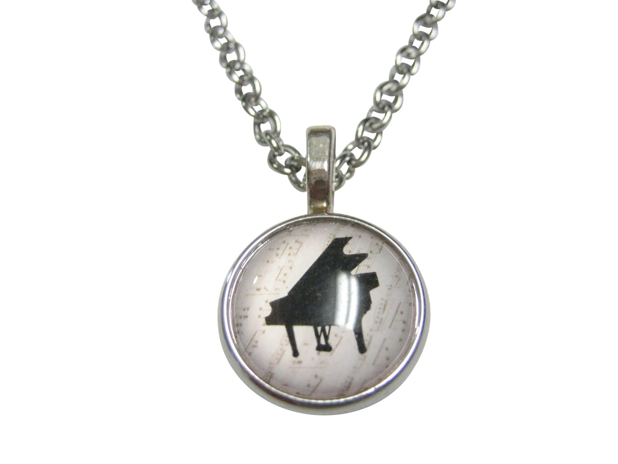 Black Toned Musical Piano Design Pendant Necklace