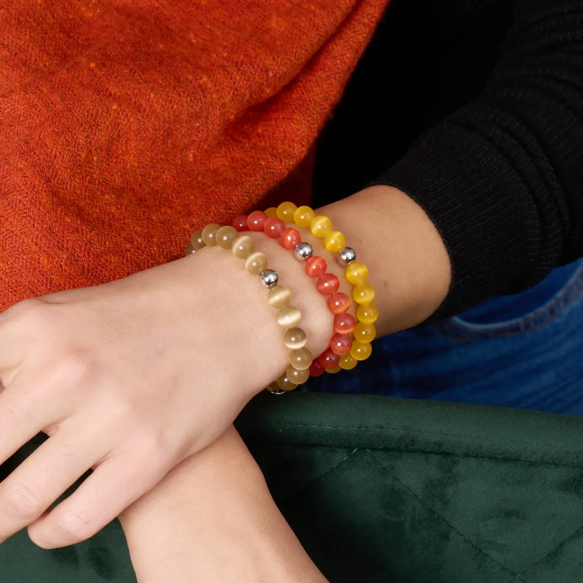 Blood Moon | .925 Sterling Silver | Cheshire Glass Bracelet