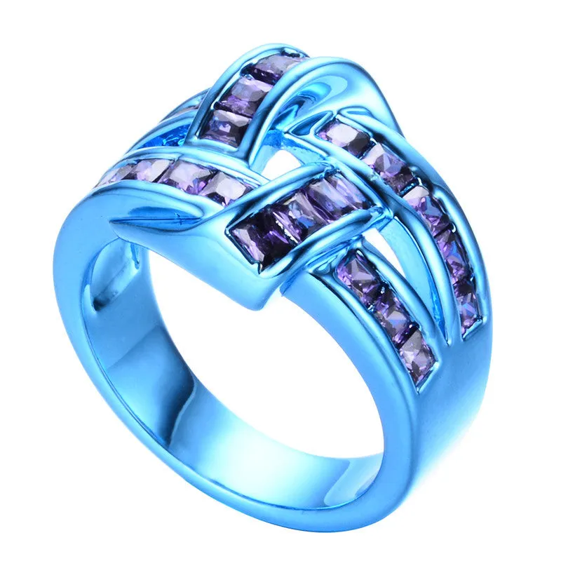 Blue Gold Purple Wine Zircon Ring