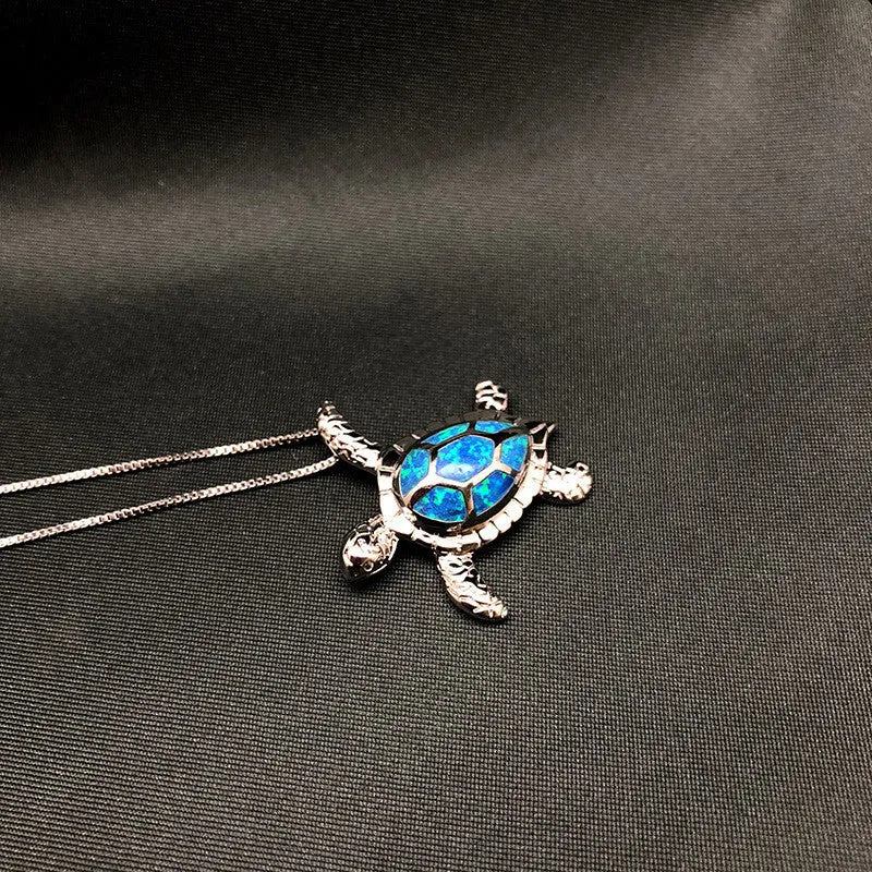 Blue Opal Sea Turtle Pendant Necklace
