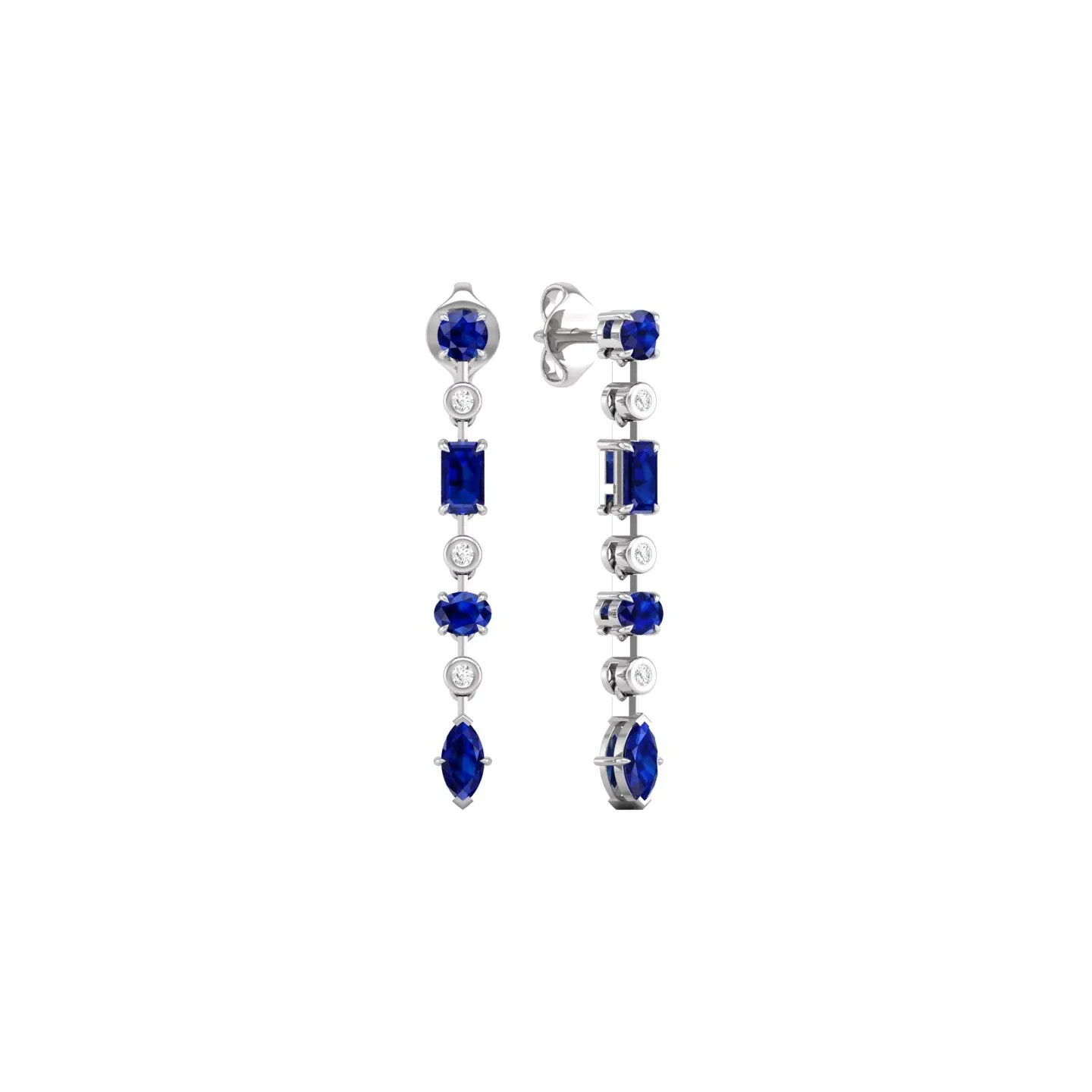 Blue Sapphire and Diamond Linear Drop Earrings