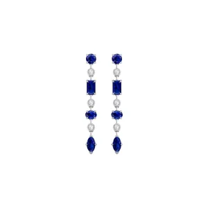 Blue Sapphire and Diamond Linear Drop Earrings