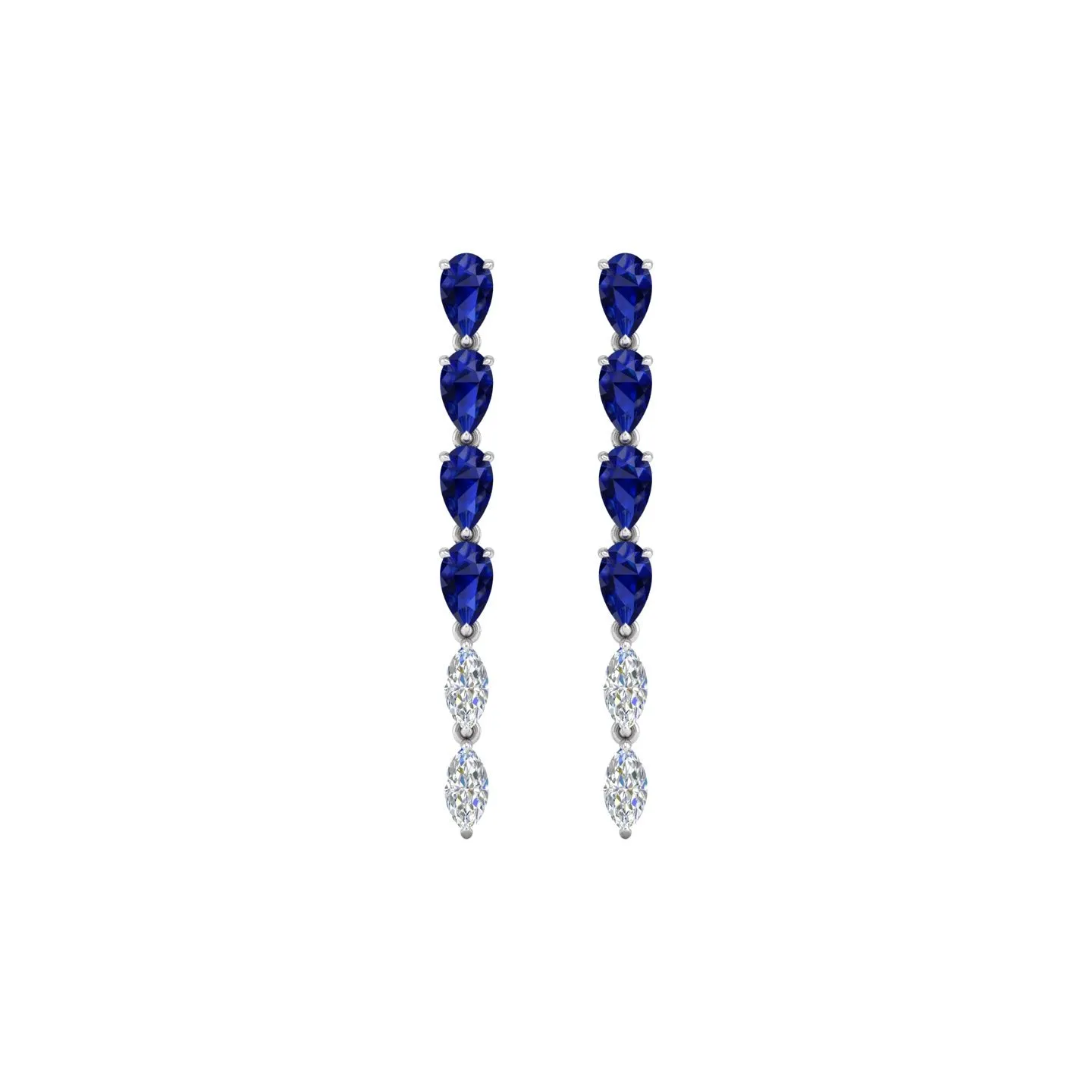Blue Sapphire and Diamond Linear Drop Earrings