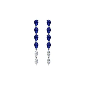 Blue Sapphire and Diamond Linear Drop Earrings