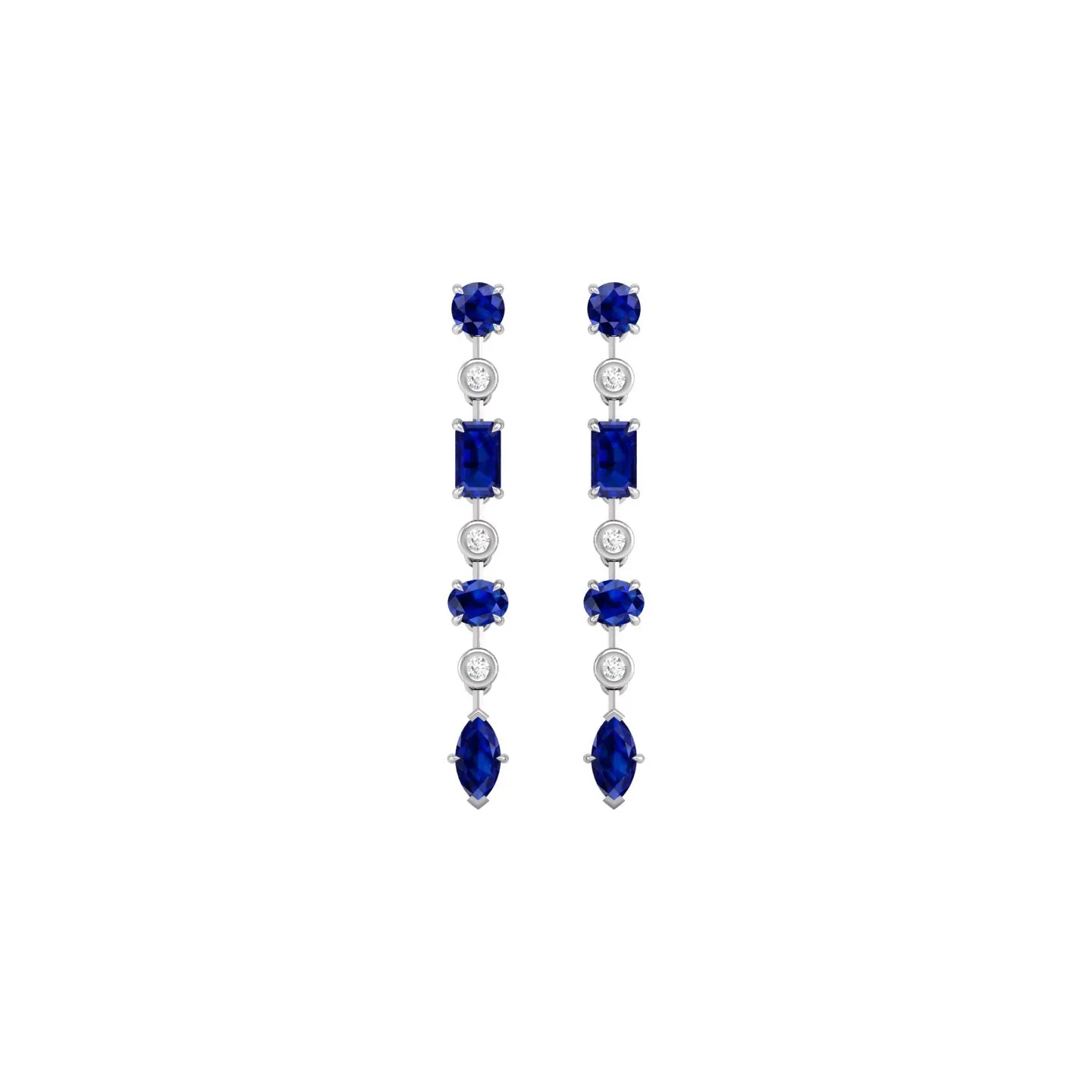 Blue Sapphire and Diamond Linear Drop Earrings