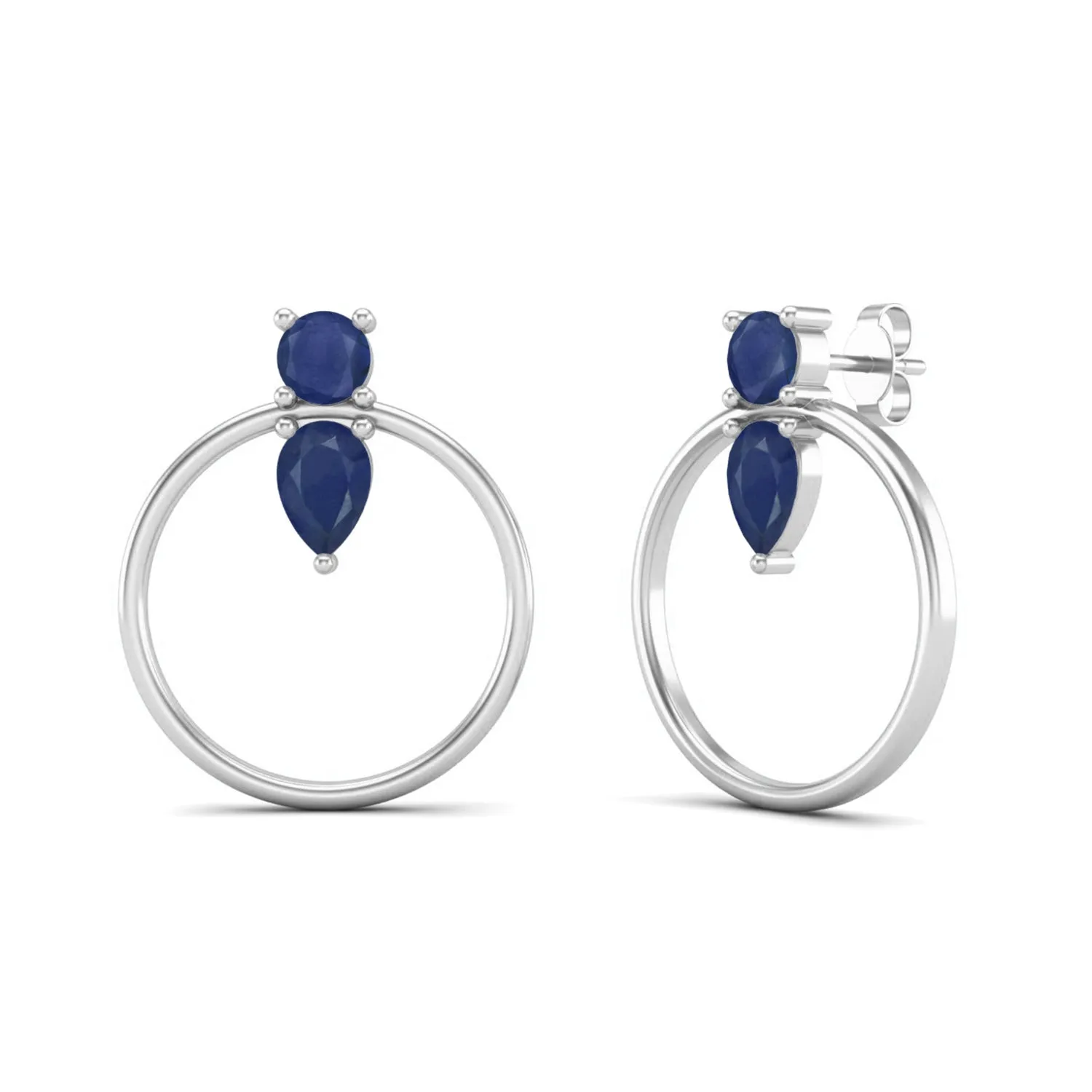 Blue Sapphire Open Circle 925 Sterling Silver Earring ,Minimalist Earrings, Dainty Earrings