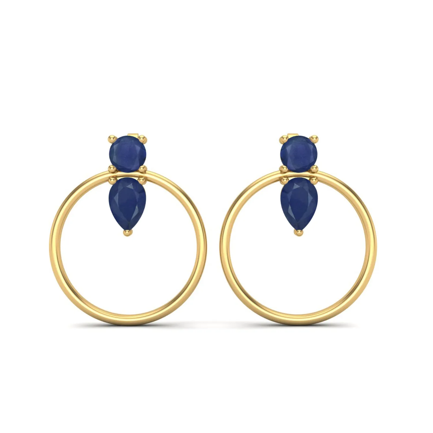 Blue Sapphire Open Circle 925 Sterling Silver Earring ,Minimalist Earrings, Dainty Earrings