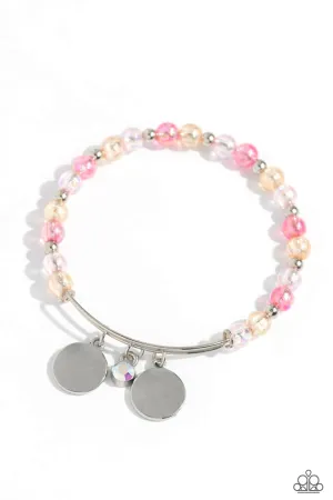 Bodacious Beacon - Pink - Iridescent Shimmer Bead Silver Disc Paparazzi Bangle Bracelet