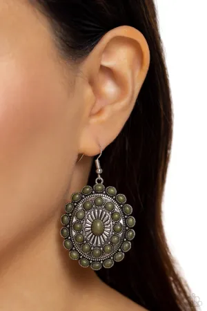 Bohemian Badlands - Green - Stone Flower Paparazzi Fishhook Earrings