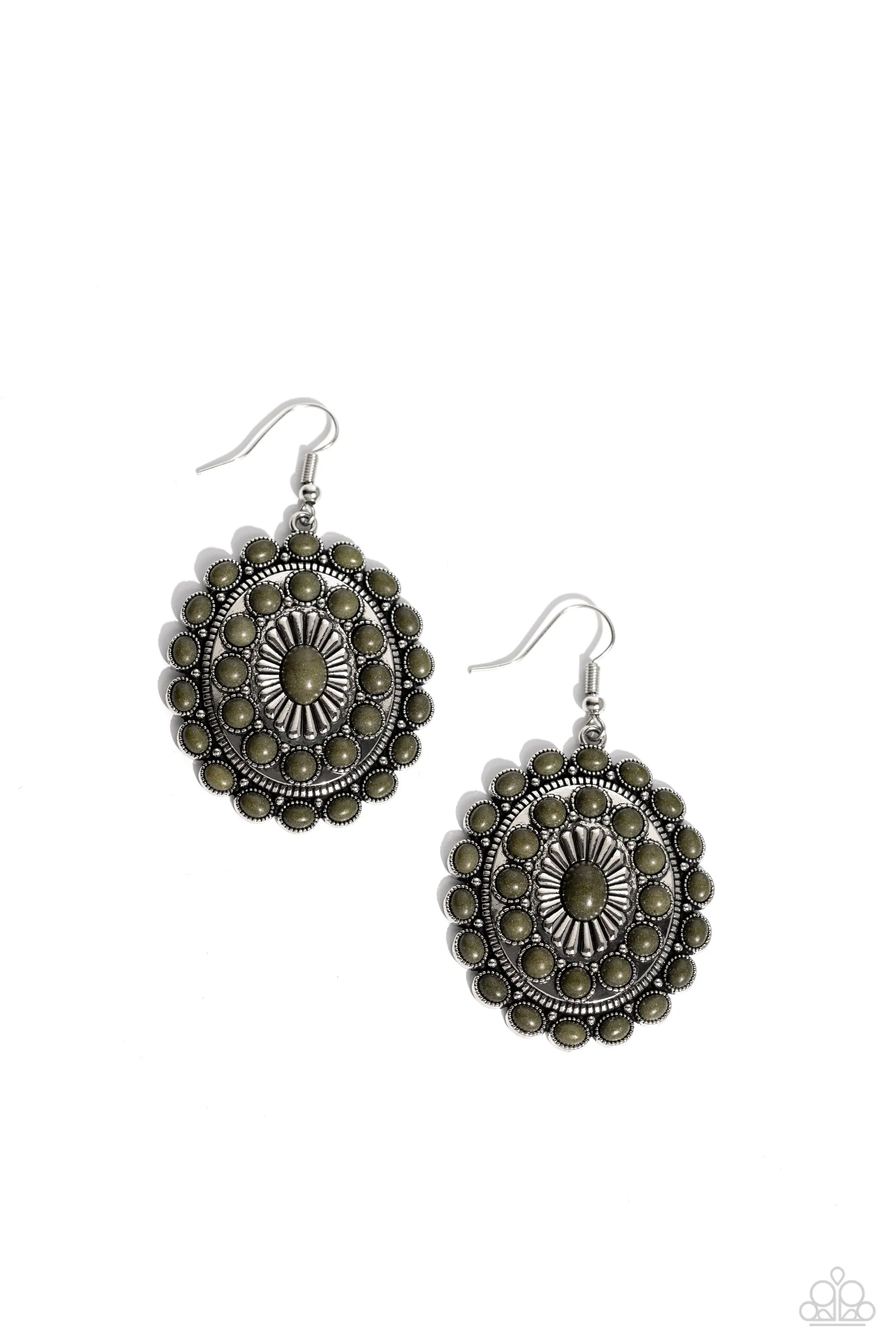 Bohemian Badlands - Green - Stone Flower Paparazzi Fishhook Earrings