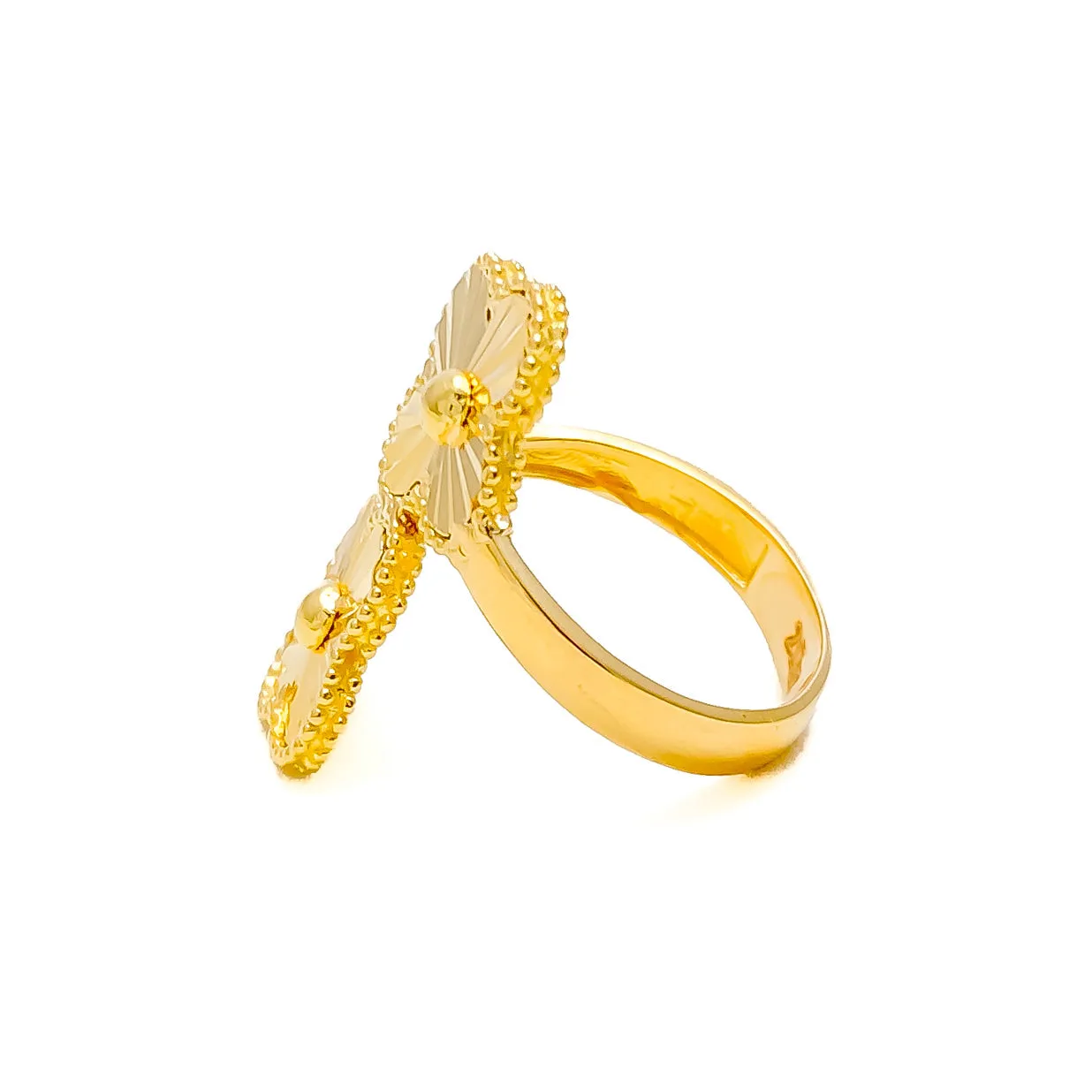 Bright Trendy Dual Flower 21k Gold Clover Ring