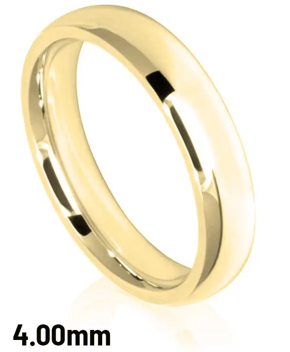Broad 4mm ladies Yellow Gold Court Wedding Ring