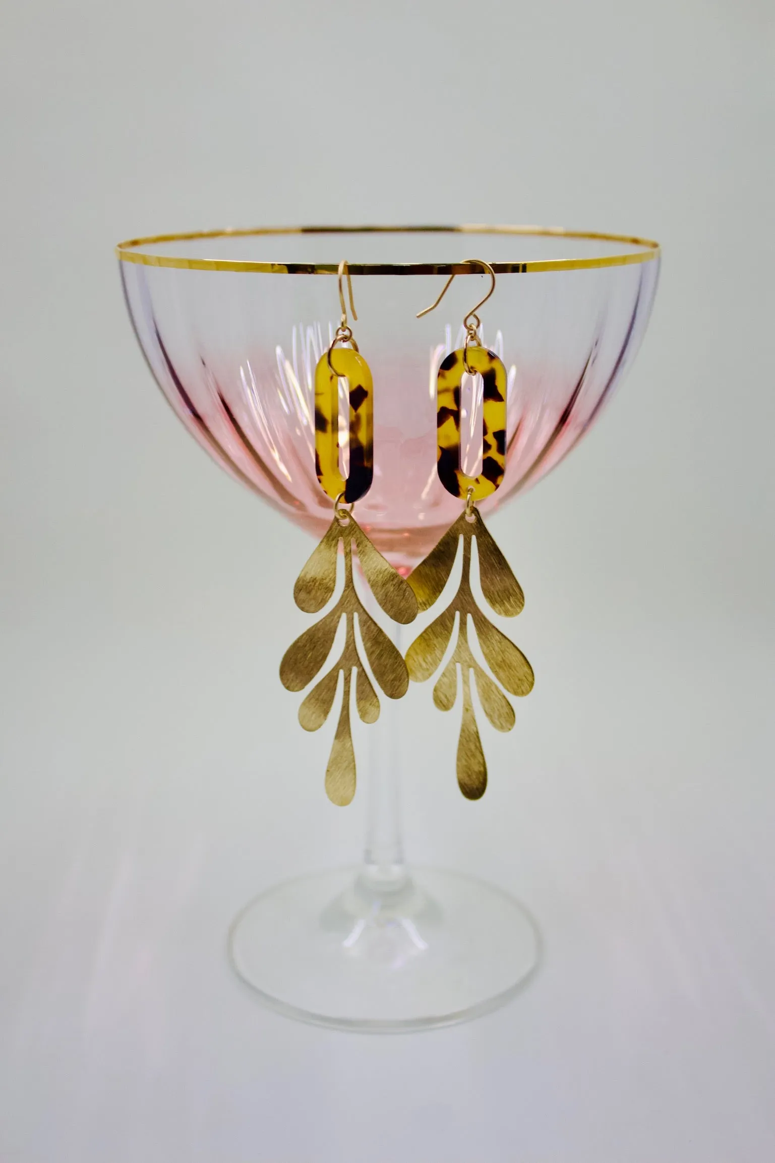 Brown Tortoise and Brass Leaf Earrings