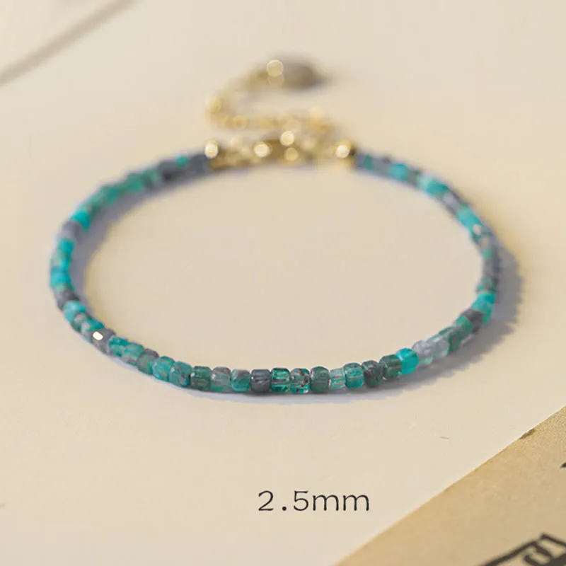 Buddha Stone 2.5mm Apatite Ultra-thin Beads 14k Gold Plated Copper Heart Motivation Bracelet