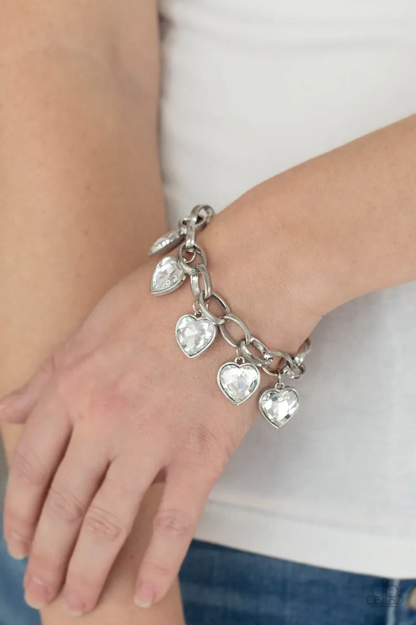 Candy Heart Charmer - White - Silver Paparazzi Lobster Claw Bracelet