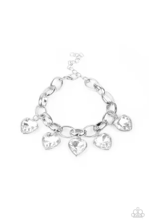 Candy Heart Charmer - White - Silver Paparazzi Lobster Claw Bracelet