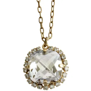 Catherine Popesco 14k Gold Plated Pillow Cut Large Crystal Border Pendant Necklace, 18" 4295GN Shade