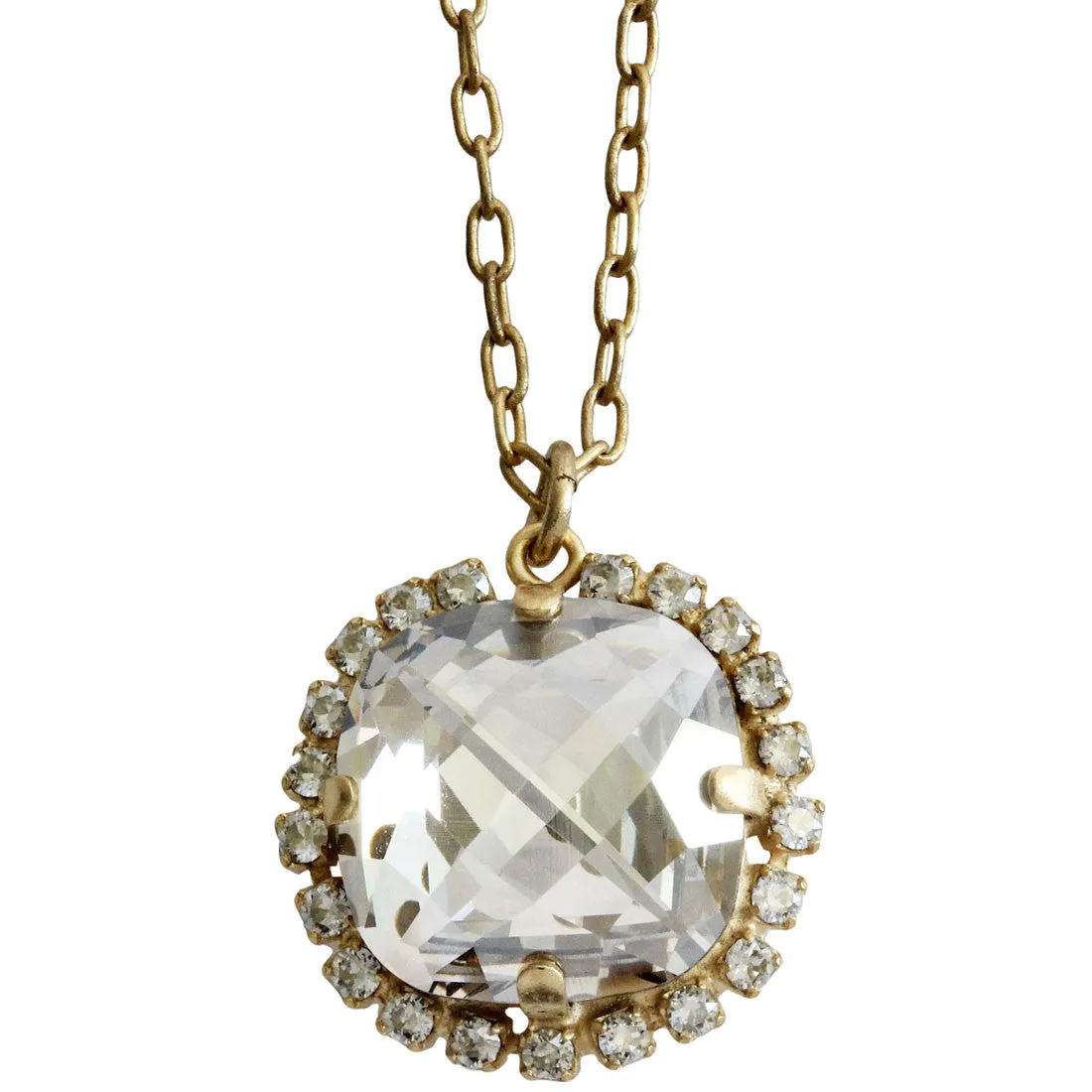 Catherine Popesco 14k Gold Plated Pillow Cut Large Crystal Border Pendant Necklace, 18" 4295GN Shade