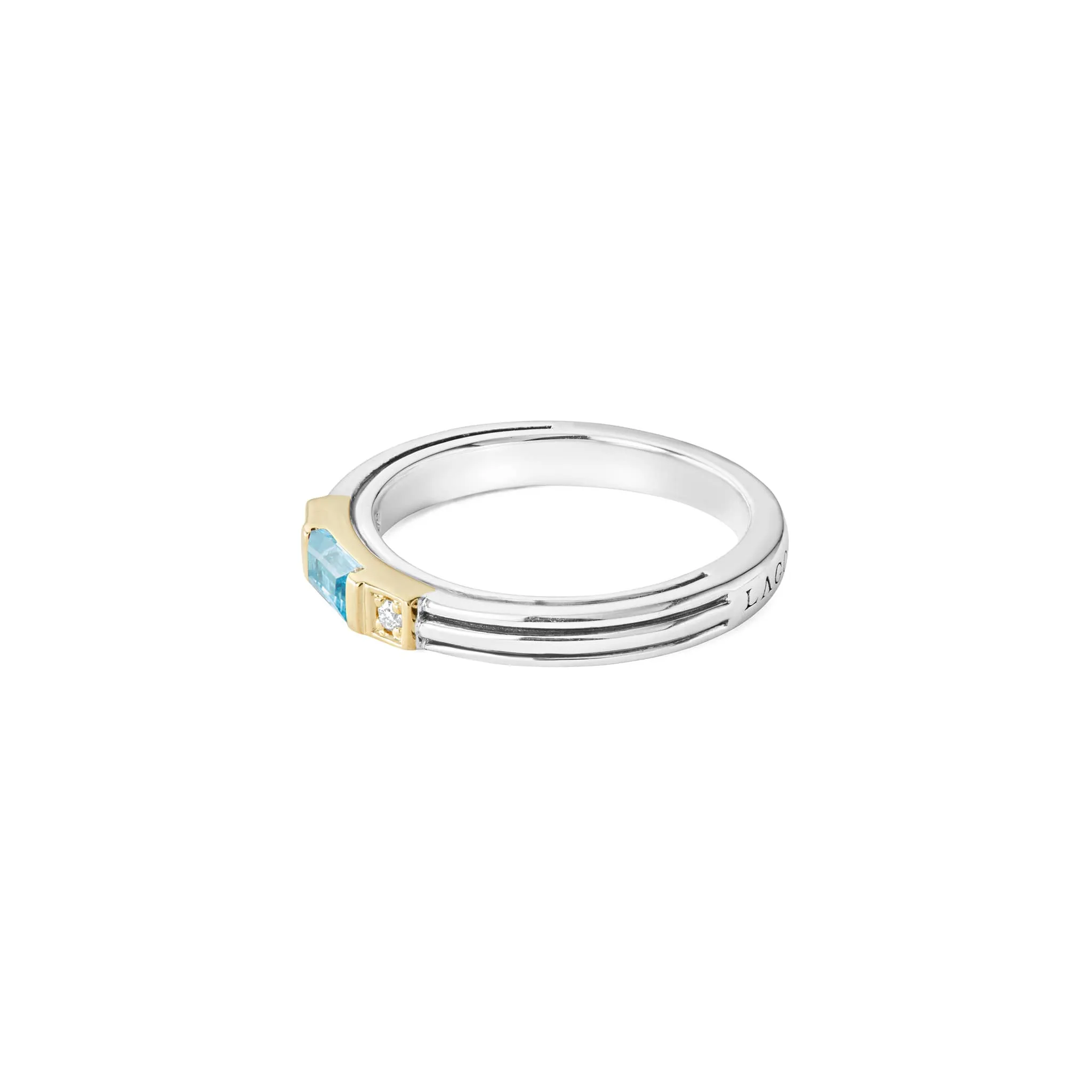 Caviar Color Swiss Blue Topaz and Diamond Stacking Ring