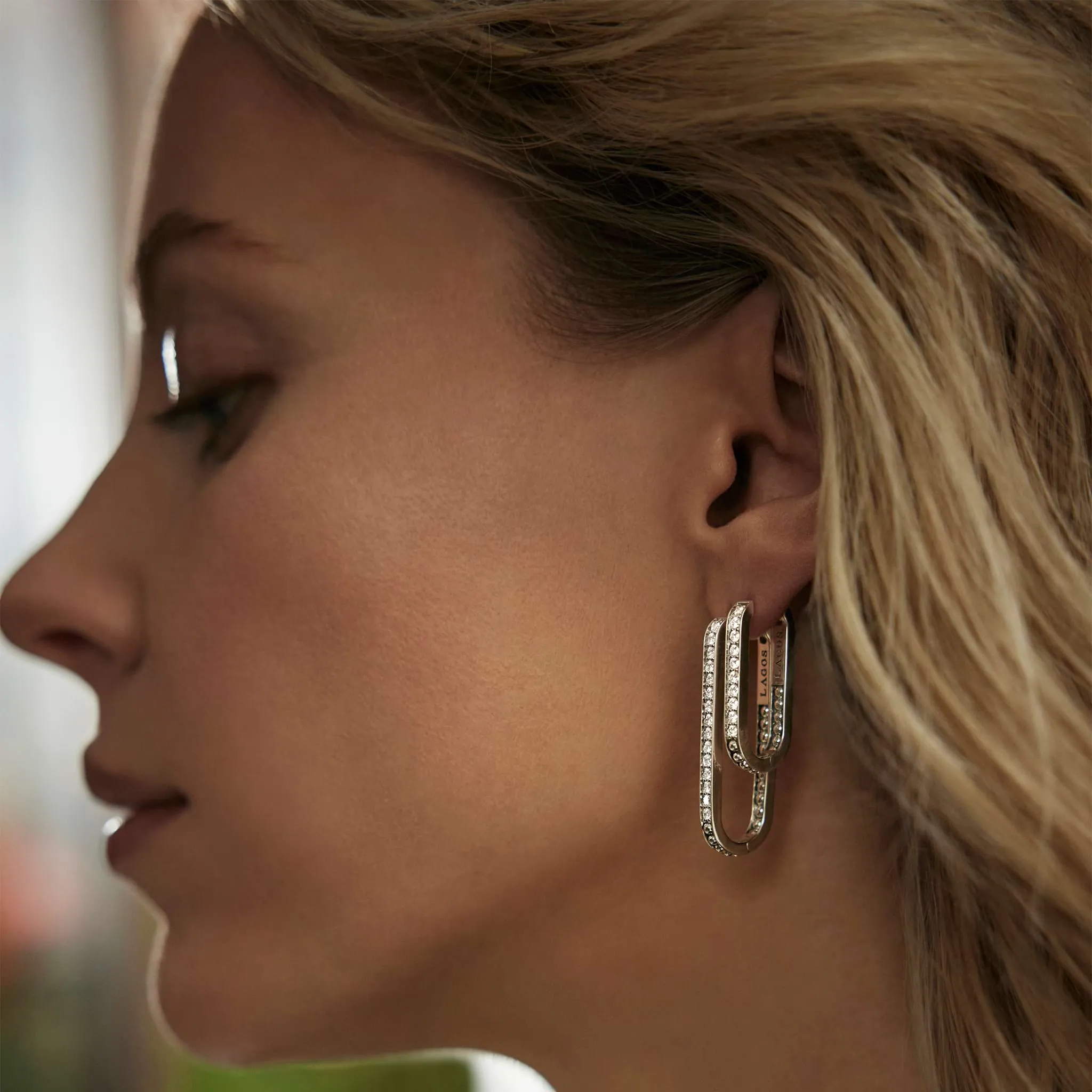 Caviar Spark Linear Diamond Hoop Earrings