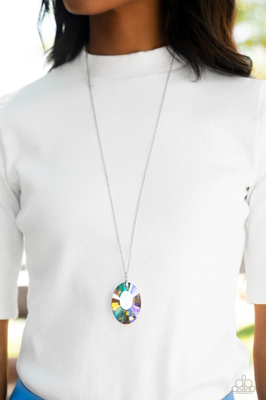 Celestial Essence - Multi - Iridescent Oversized Pendant Paparazzi Long Necklace - 2022 GLOW Convention Exclusive