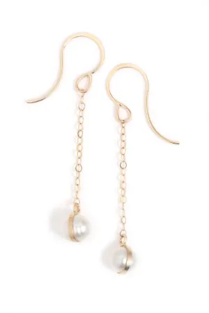 Chain Earrings with Bezel Wrapped Pearl Drops