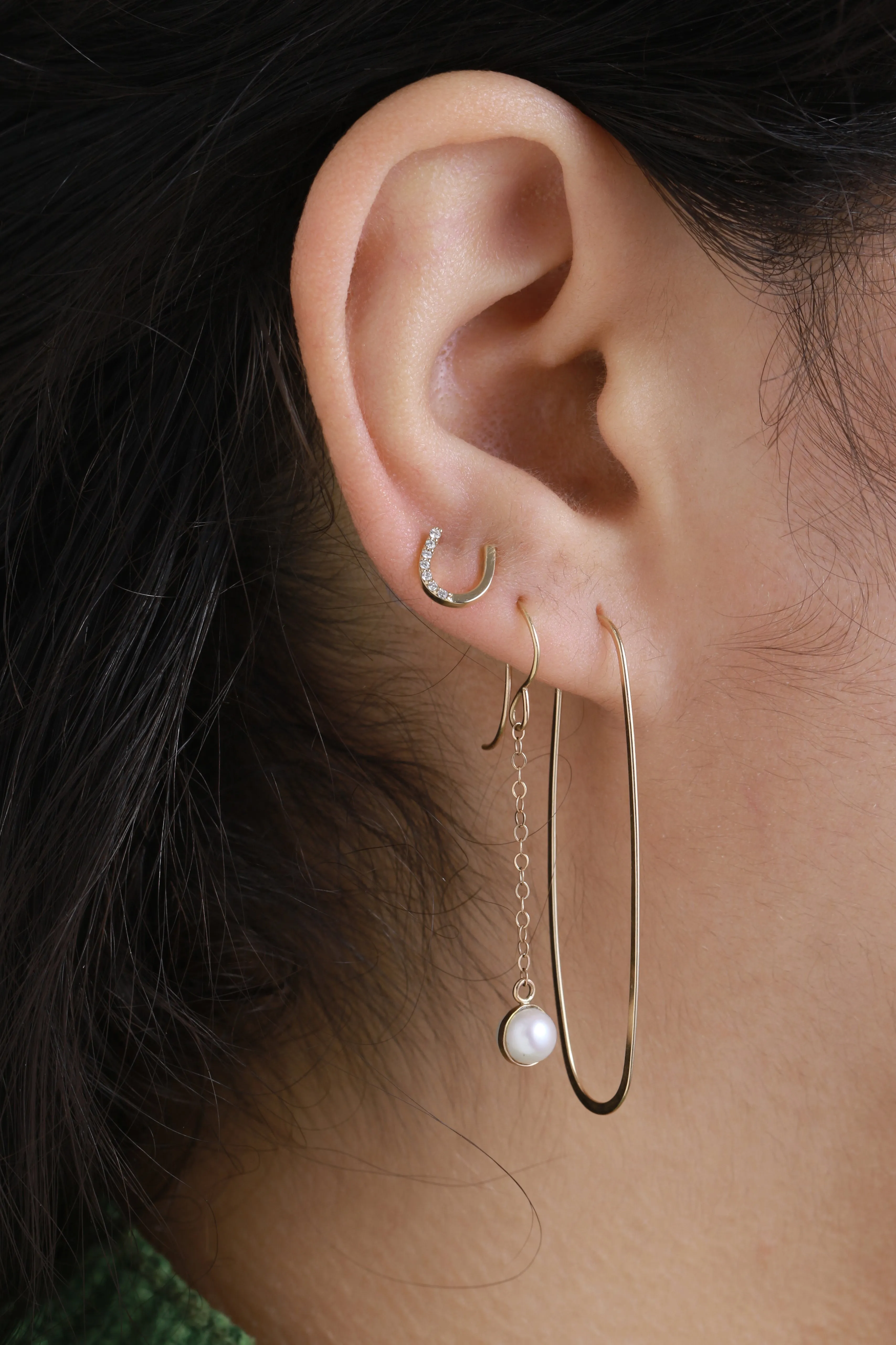 Chain Earrings with Bezel Wrapped Pearl Drops