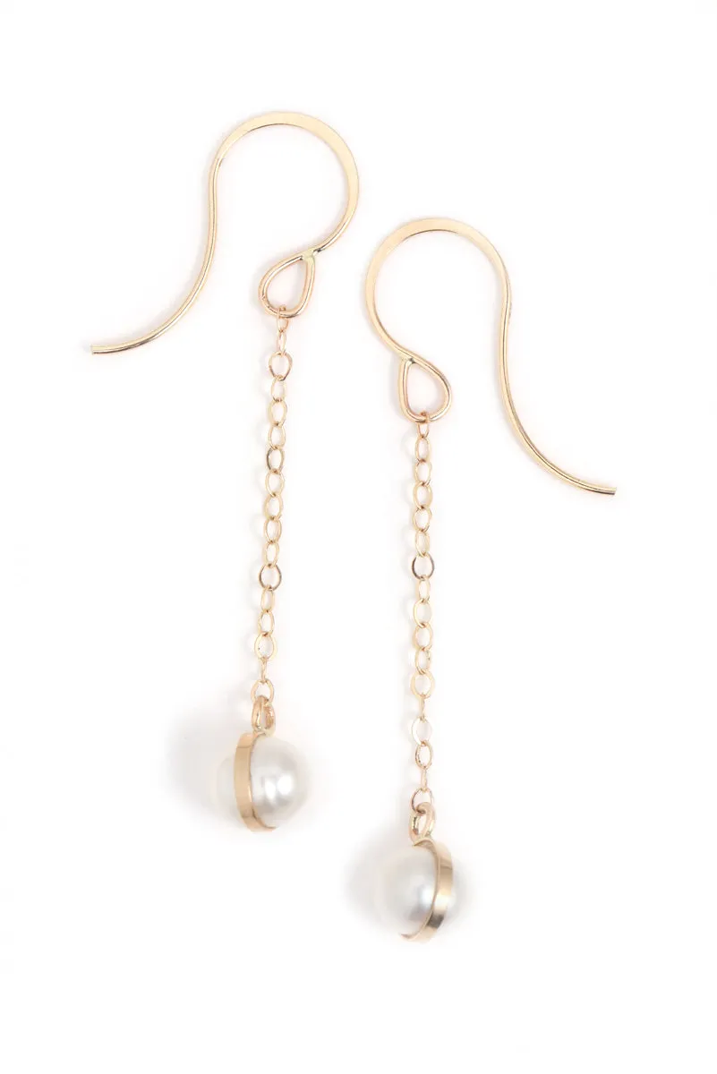 Chain Earrings with Bezel Wrapped Pearl Drops