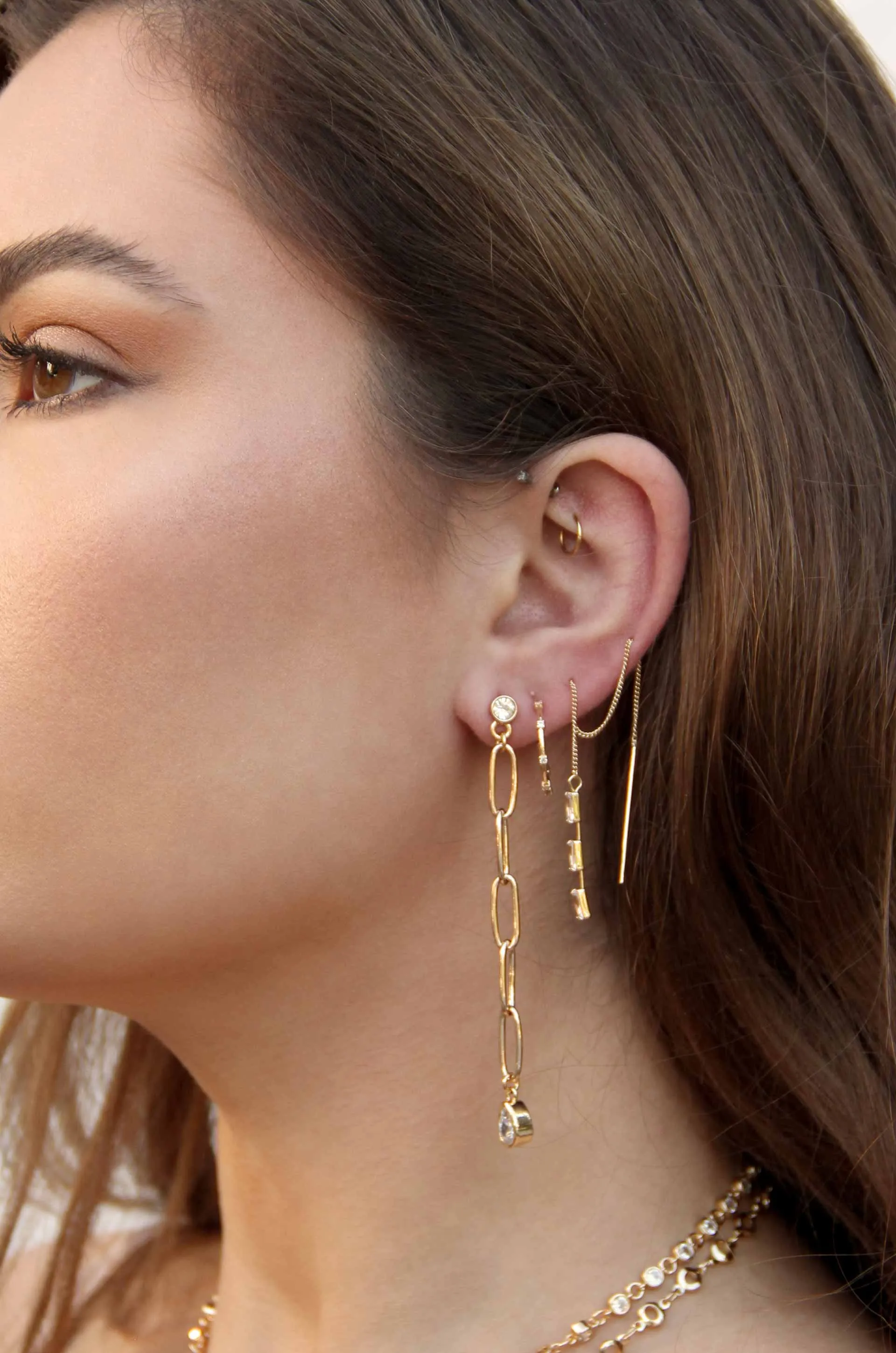 Chain Link Crystal Dangle Earrings