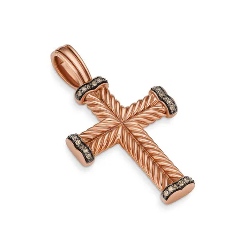Chevron Cross Pendant in 18K Rose Gold with Cognac Diamonds, 32.6mm