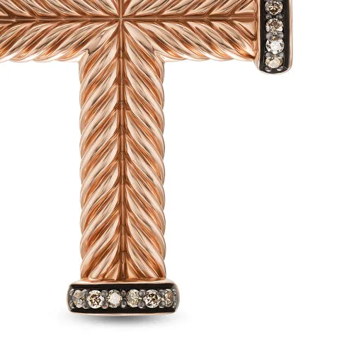 Chevron Cross Pendant in 18K Rose Gold with Cognac Diamonds, 32.6mm
