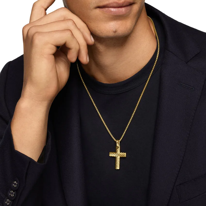 Chevron Cross Pendant in 18K Yellow Gold, 36mm