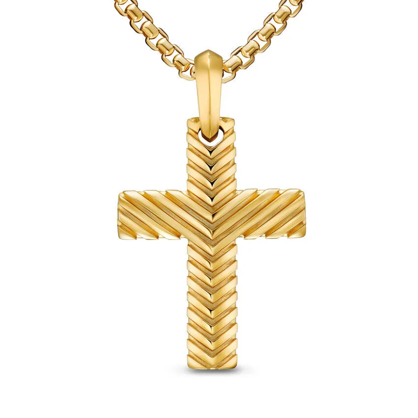 Chevron Cross Pendant in 18K Yellow Gold, 36mm