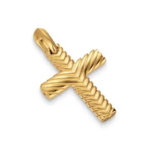 Chevron Cross Pendant in 18K Yellow Gold, 36mm