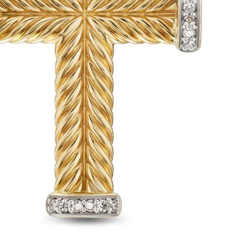 Chevron Cross Pendant in 18K Yellow Gold with Diamonds, 32.6mm