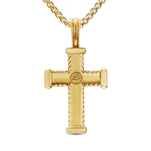 Chevron Cross Pendant in 18K Yellow Gold with Diamonds, 32.6mm