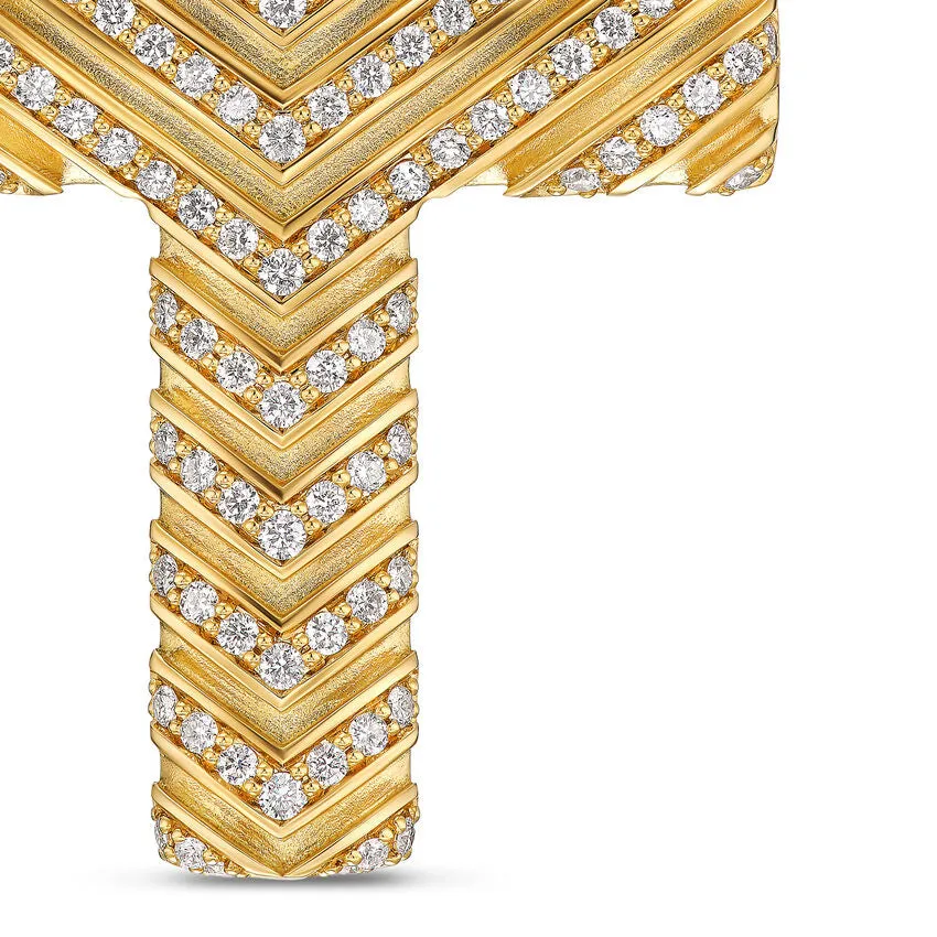 Chevron Cross Pendant in 18K Yellow Gold with Diamonds, 36mm
