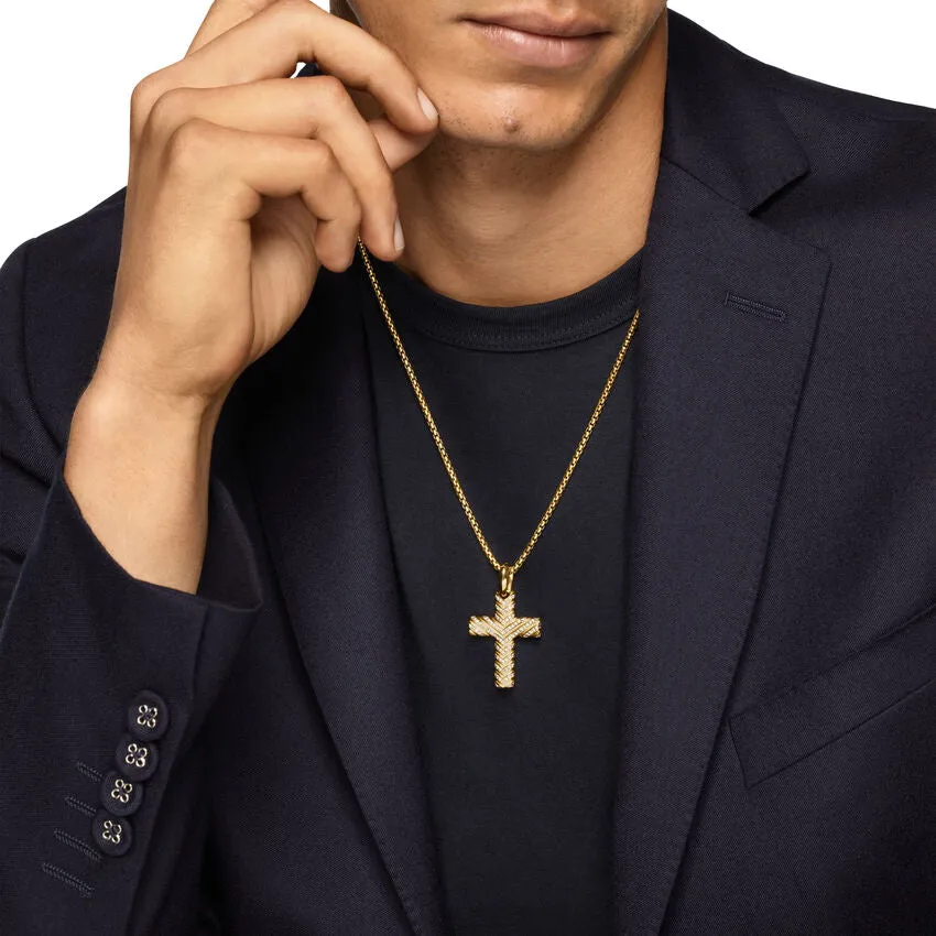 Chevron Cross Pendant in 18K Yellow Gold with Diamonds, 36mm