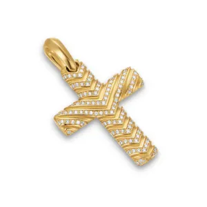 Chevron Cross Pendant in 18K Yellow Gold with Diamonds, 36mm