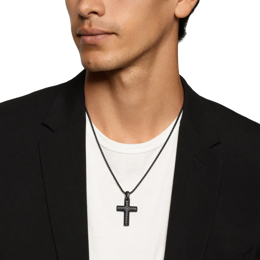 Chevron Cross Pendant in Black Titanium, 36mm