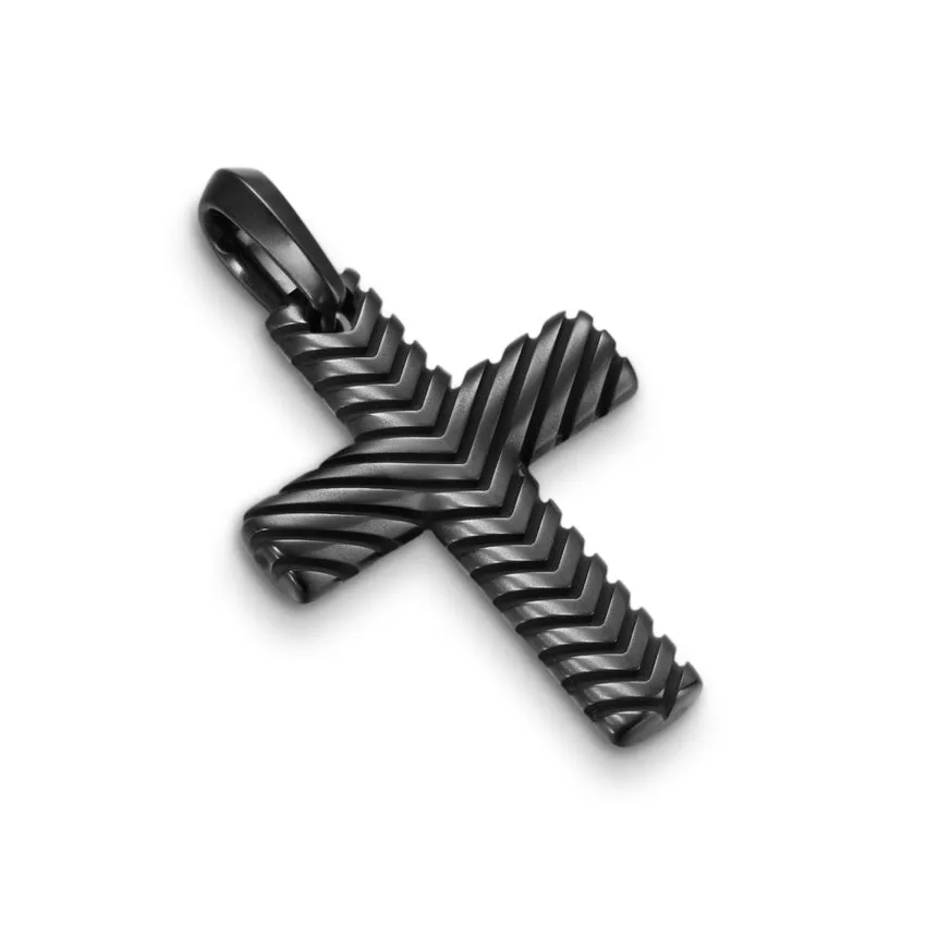 Chevron Cross Pendant in Black Titanium, 36mm
