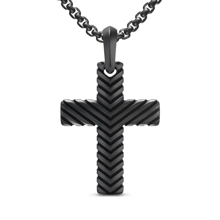 Chevron Cross Pendant in Black Titanium, 36mm