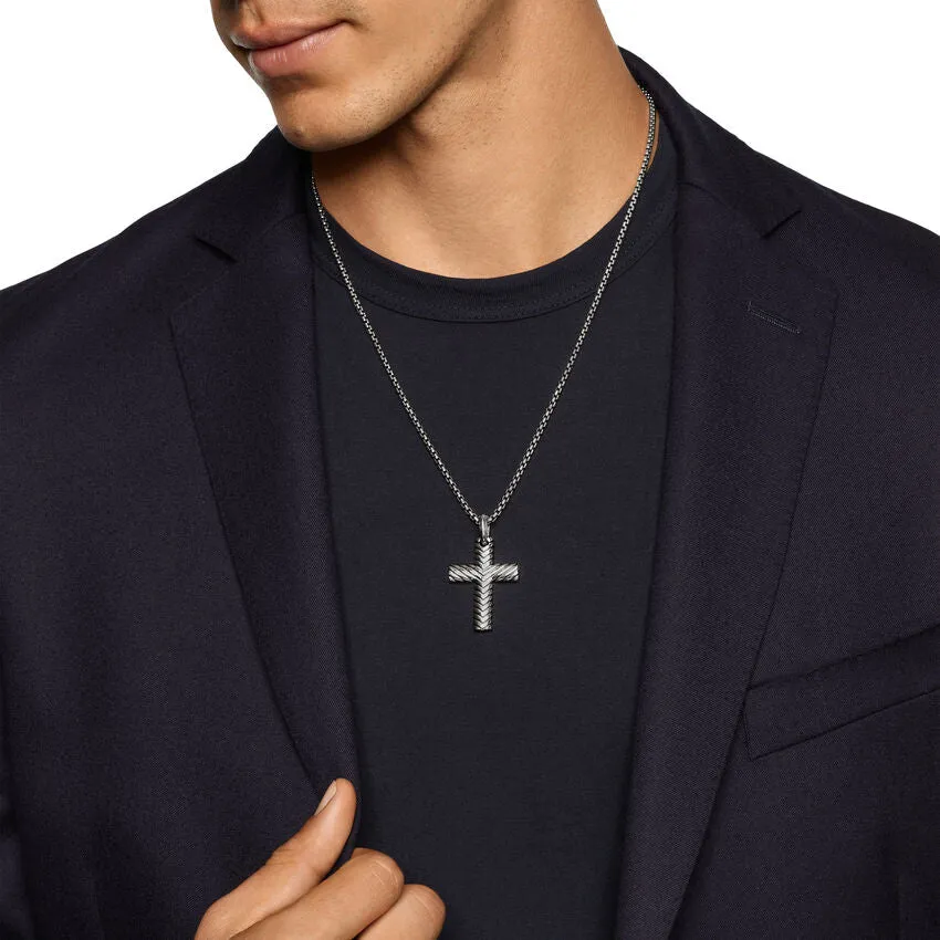 Chevron Cross Pendant in Sterling Silver, 36mm