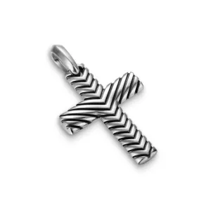 Chevron Cross Pendant in Sterling Silver, 36mm
