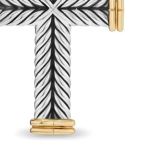 Chevron Cross Pendant in Sterling Silver with 18K Yellow Gold, 33mm