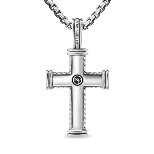 Chevron Cross Pendant in Sterling Silver with 18K Yellow Gold, 33mm