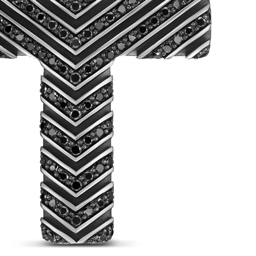 Chevron Cross Pendant in Sterling Silver with Black Diamonds, 36mm