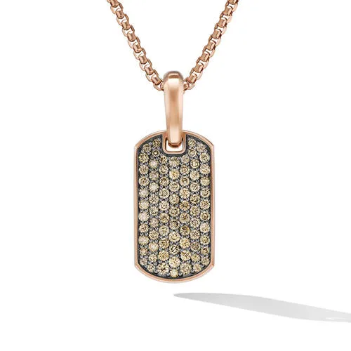 Chevron Tag in 18K Rose Gold with Cognac Diamonds, 21mm
